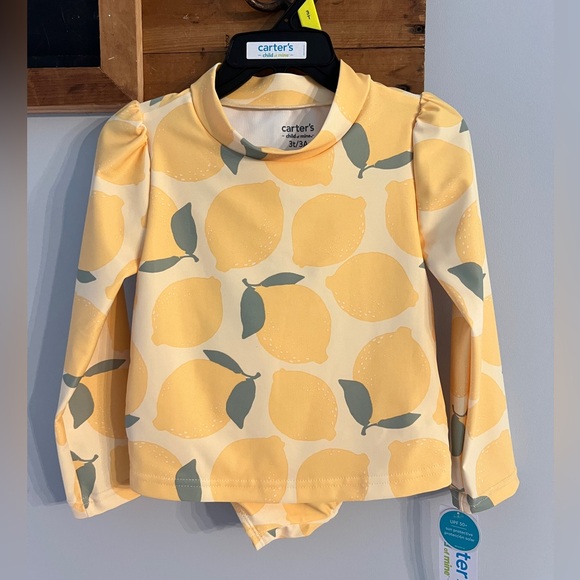 NWT Carter’s Lemon Print Rash Guard Swimsuit Set 3T - Picture 1 of 4